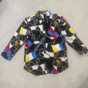 Vintage Lauren Button Down Shirt Nautical Print Long Sleeve Top Colorful Size L‎